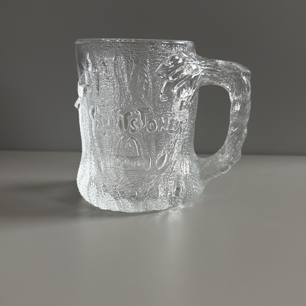 Vntg 1993 McDonald's Flintstones "Treemendous Mug" RocDonalds Glass Cup Mug